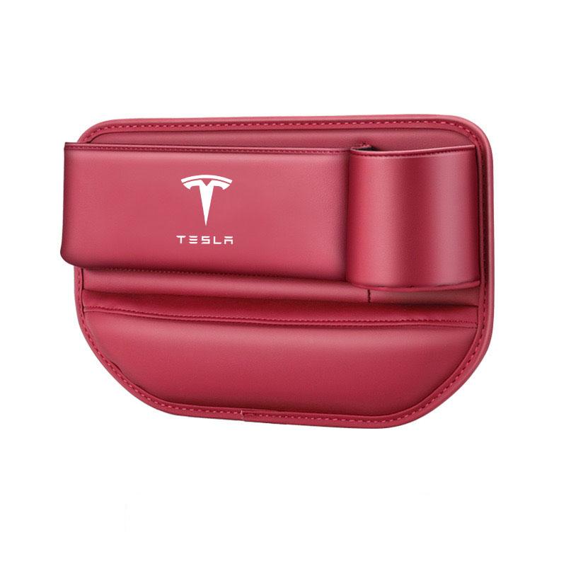 

Car Sewn Seat Gap Crevice Slot Leather Storage Box With Cup Holder for Tesla Model 3 Y Model S Model X Auto Accessories красный