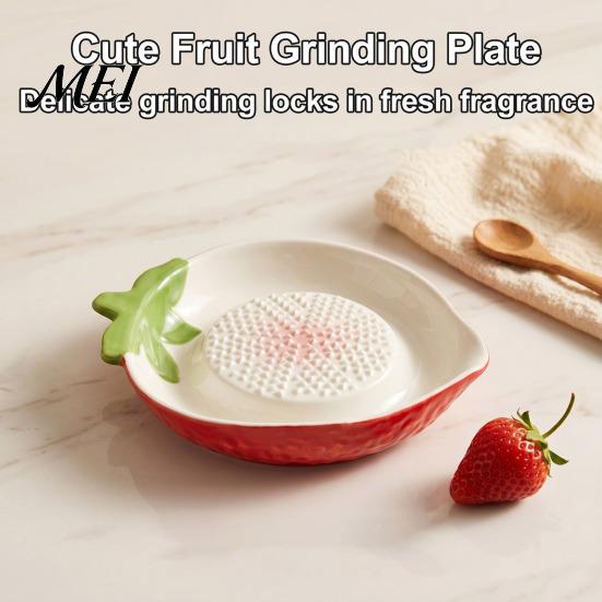 Small Hand Grinder Ceramic Garlic Grater Plate, with Leaf Handle Design, Manual Lemon Zester Plate Easy Cleaning Kitchen Grinding Tool, for Ginger And
