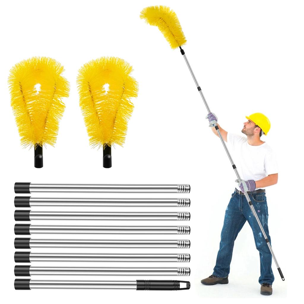 Gutter Cleaning Brush Telescopic Gutter Clean Tools with 2 Brush Heads and 8 Stainless Steel Tube Total length 320cm for Home