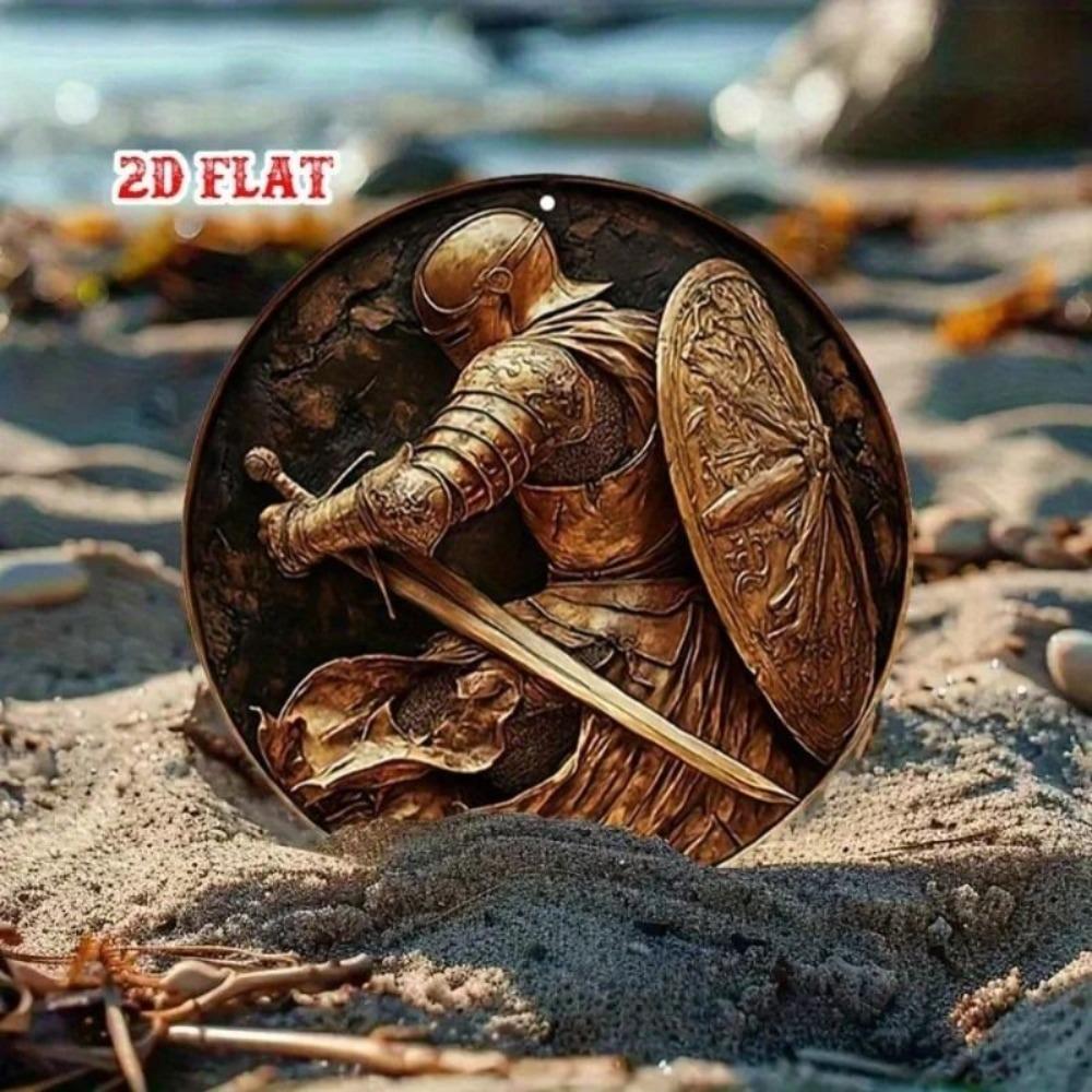 Knight With Sword And Shield Metal Plaque For Cafe Garage Decor