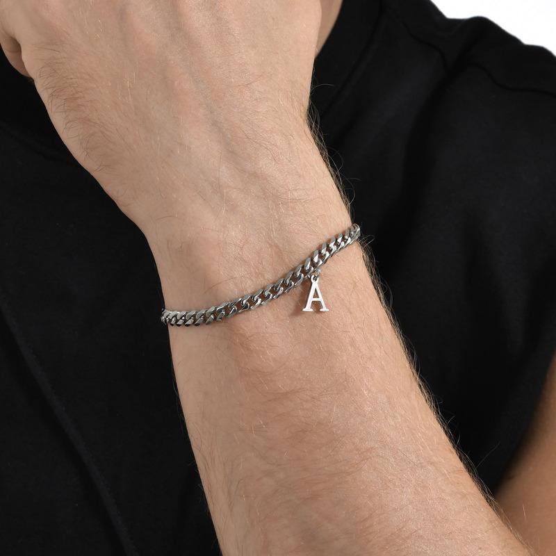 Mens Initials Cuban Links Bracelets,Stainless Steel A-Z 26 Letters Alphabet Charm Chain Wristband Adjustable,Casual Jewelry Gift