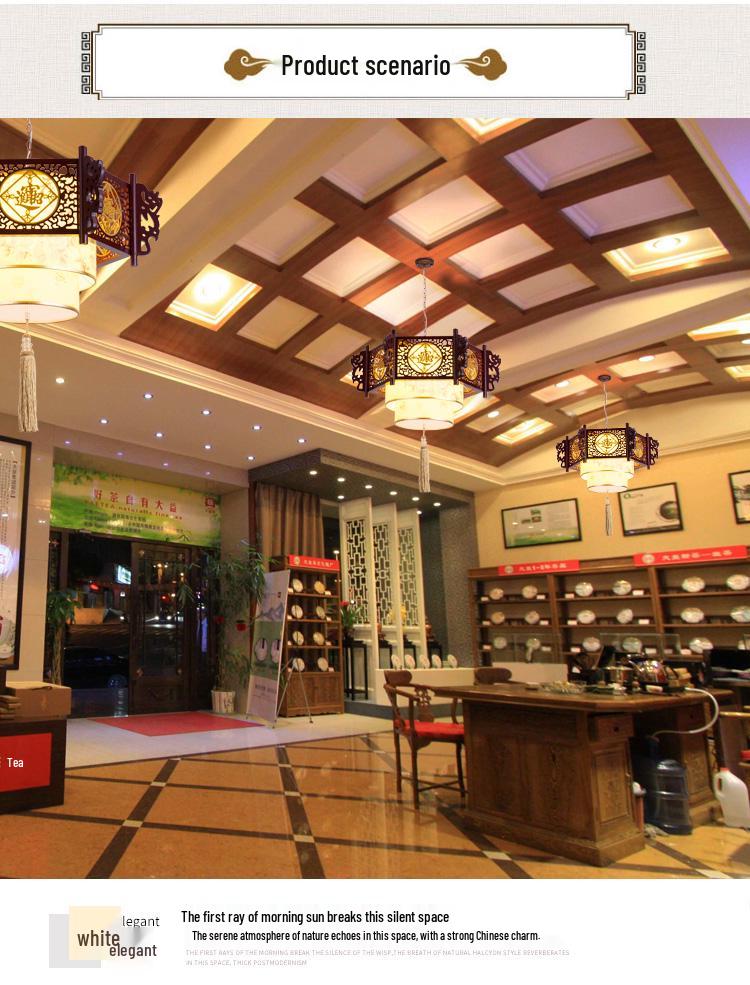 Hexagonal Solid Wood Chinese Antique Pendant Light for Teahouse or Restaurant