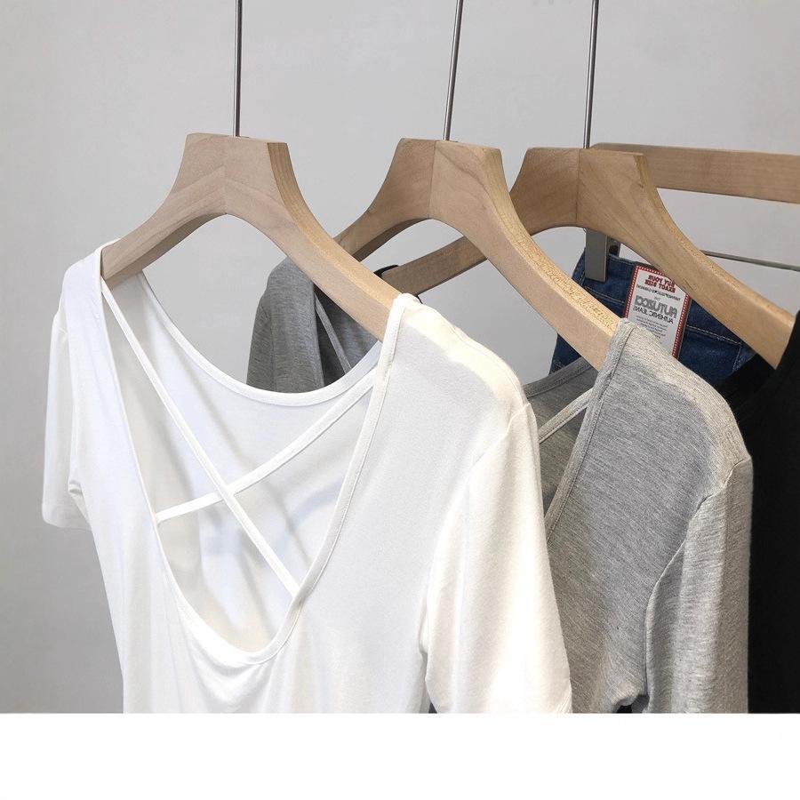 2026 summer new Korean version slim and thin machine cross beautiful back short bottom short sleeve T-shirt top women