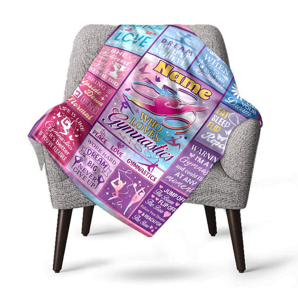 Gymnastics Home Customize Your Name Blankets Soft Cozy Lightweight Allseason Multipurpose Blanket For Picnics Sofas Offices Beds Living Rooms Suitable
