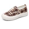 Spring and summer fashion trend women's plaid canvas shoes flat-bottomed one-pedal lazy shoes comfortable, lightweight and breathable student shoes
