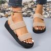 Women's Solid Color Flat Sandals, Casual Open Toe Summer Shoes, Lightweight Ankle Strap Sandals