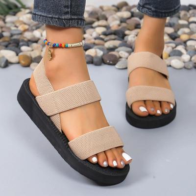 Women's Solid Color Flat Sandals, Casual Open Toe Summer Shoes, Lightweight Ankle Strap Sandals