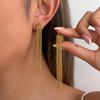 European and American Personalized Small Gold Beads Fringed Stainless Steel Ear Buckle Earrings, Multi-layer Niche Sweet and Cool Long Ins Stud Earrin