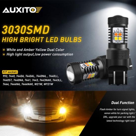 AUXITO LED Turn Signal Parking DRL Light Lamps Amber/White Switchback 7444 7443