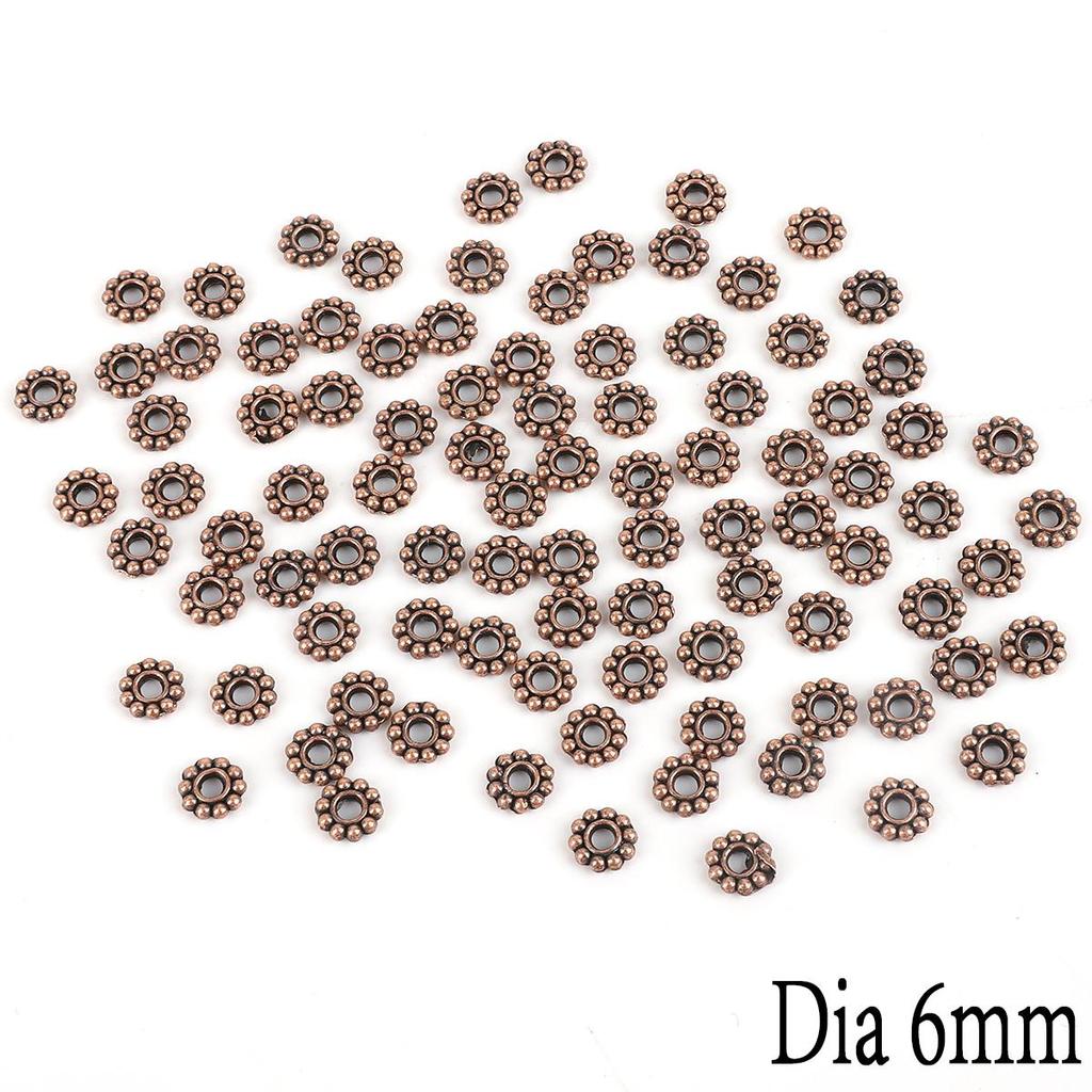 50 Stück 6 x 2 mm antikes Gold/Silber, Blumenform, lose Metallperlen für Schmuckherstellung, DIY-Armband