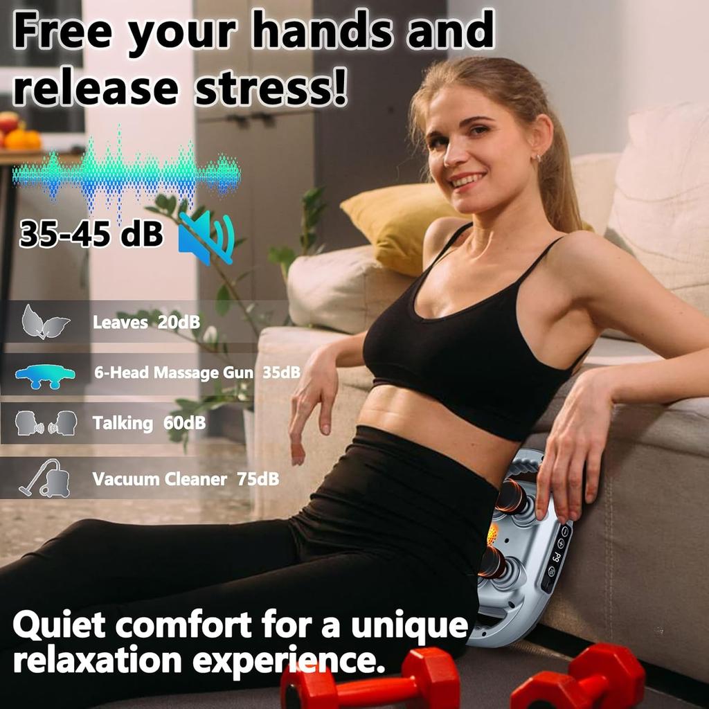 6 Head Massage Gun Deep Tissue with 9 Levels & 9 Modes, Electric Massager Tool for Legs, Arms, Waist, Back, Buttocks - Full Body Muscle Pain Relief,