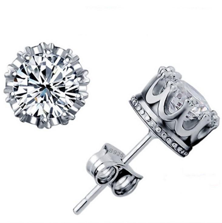 Korean Style Crown Stud Earrings with Rhinestone Zirconia
