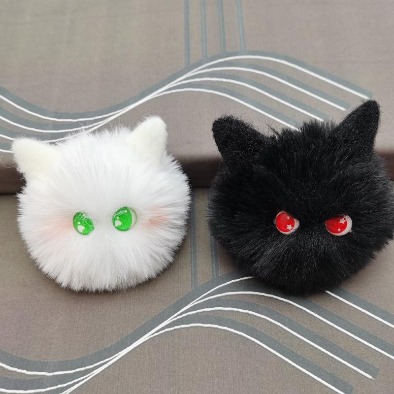 Multi-Color Blush Cat Ball Plush Doll Pendant - Long Hair, Accessory for Bags & Clothing