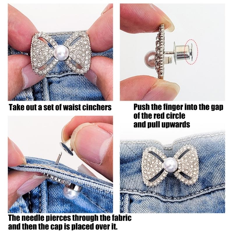 10Pcs Elegant Bowknot Waist Cincher Buckles Clasps Alloy Metal Waist Tighteners Waistband Adjusters For Jeans Trousers