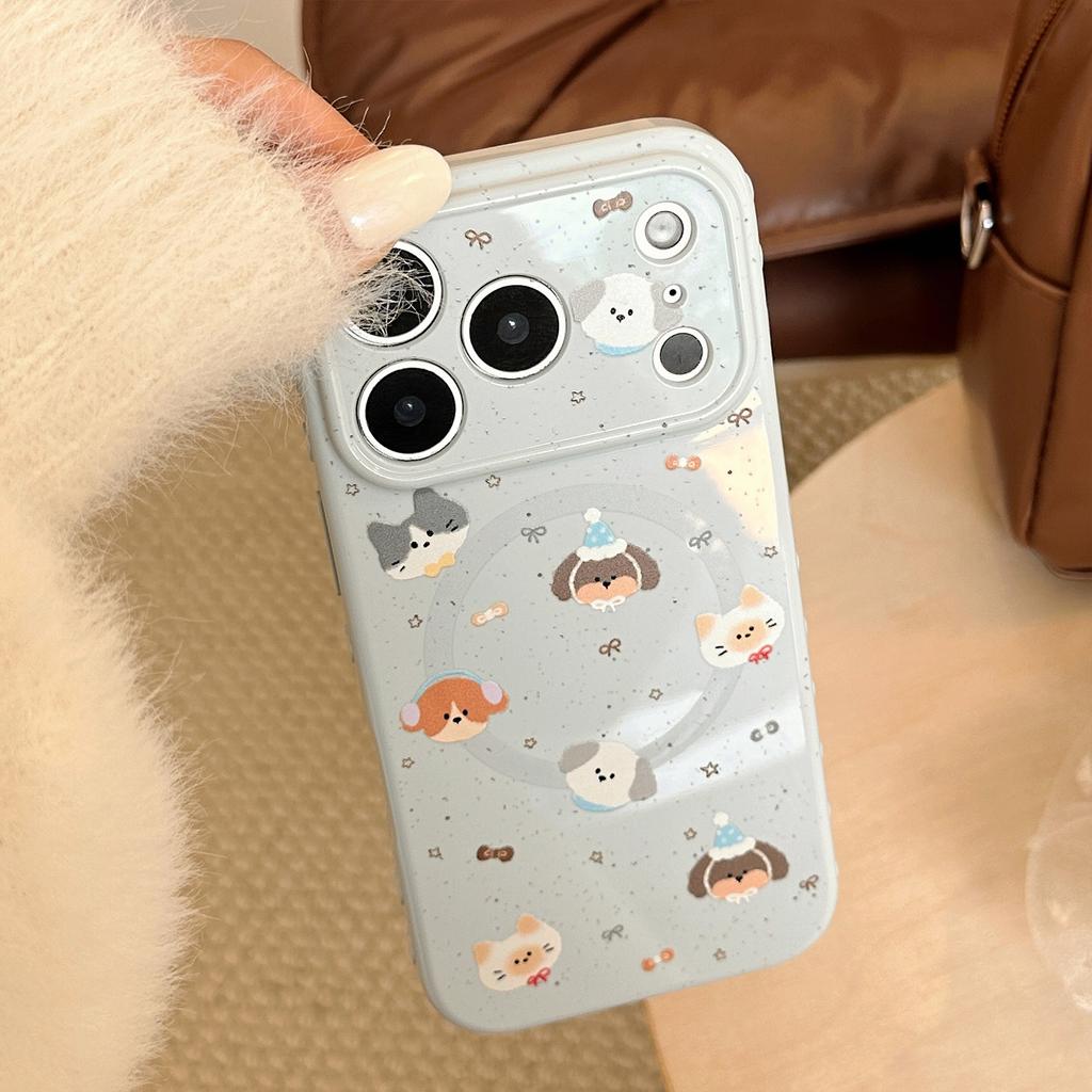 Cartoon graffiti puppy magnetic suction bracket is suitable for 17 Apple 17promax mobile phone case iphone16 soft 15 generation