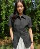 SALON DE YOHN Classic Linen Short Sleeve Shirt_ Black