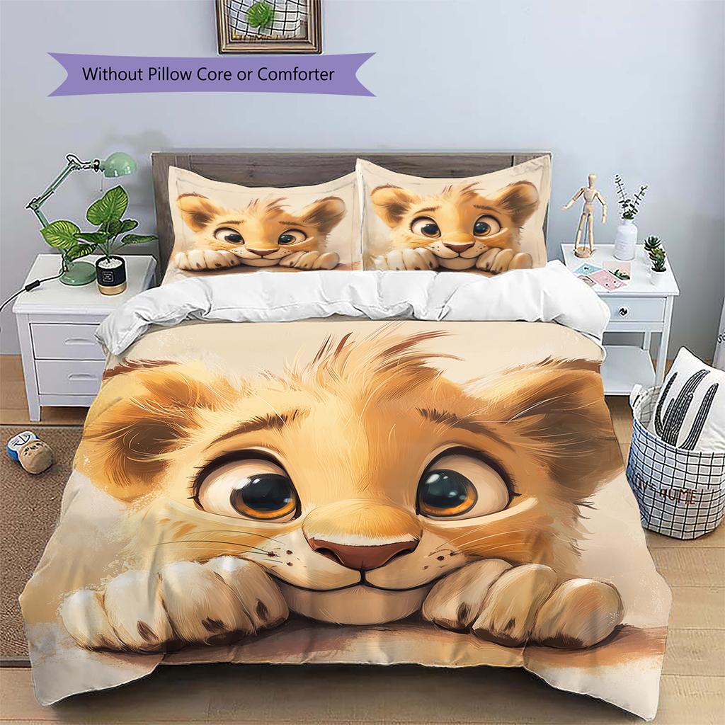 Little Lion Pattern Bedding Home Decoration Birthday Gift (1 * duvet cover + 2 * pillowcase, without core)