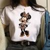Cute T-Shirt Cartoon Tees Mickey Mouse Leopard Print Minnie Print White Short Sleeves Round Neck Tops Y2k Unisex
