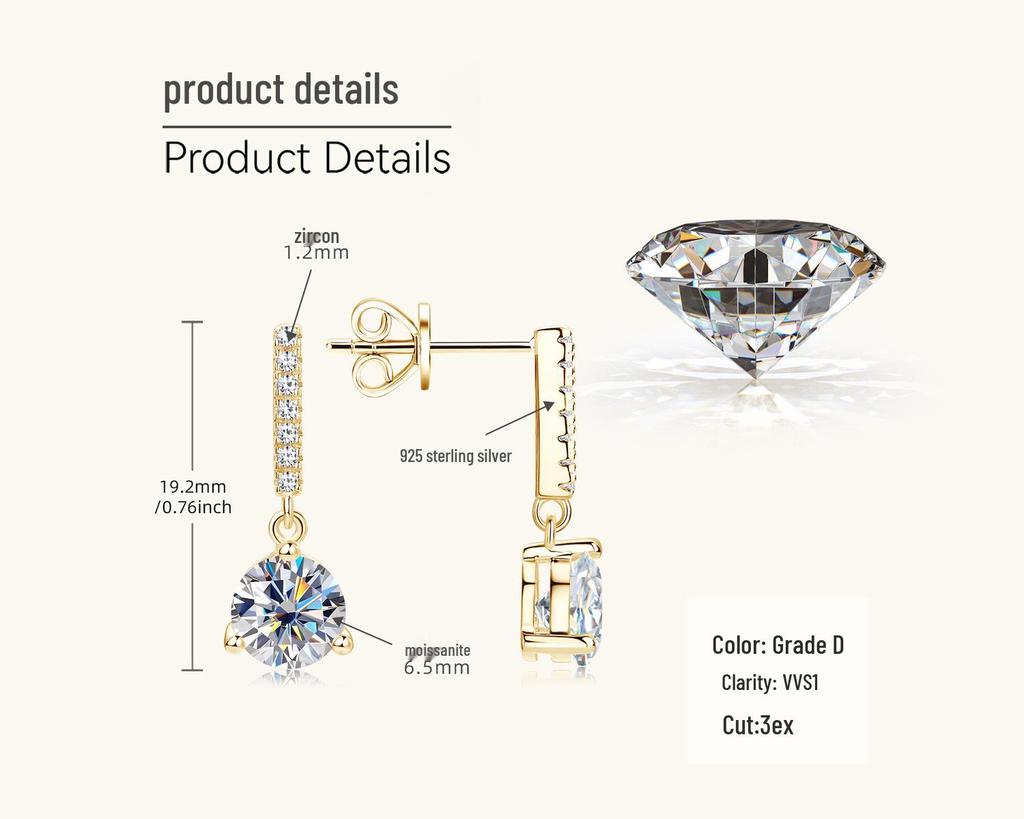 High-End Moissanite Tassel Drop Earrings: S925 Sterling Silver, Three-Prong Design