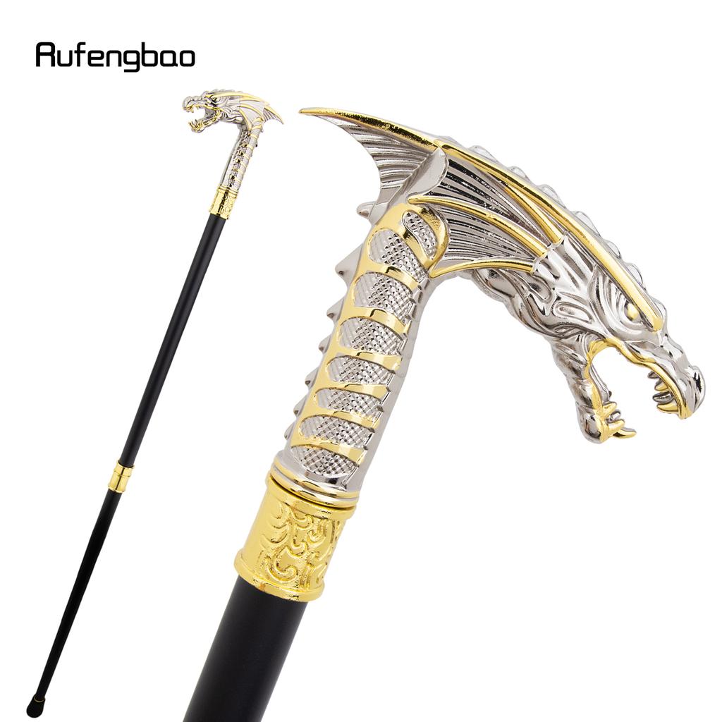 Golden White Dragon Head Fashion Walking Stick Decorative Stick Cospaly Vintage Party Fashionable Walking Cane Crosier 94cm