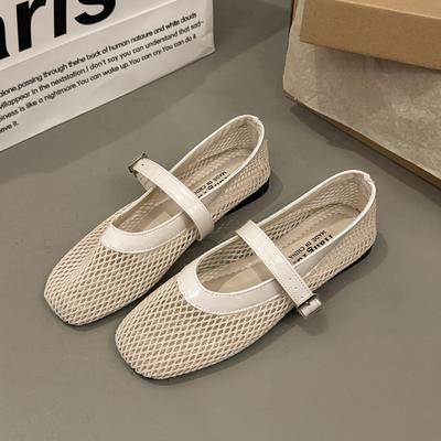 Fashion Weaving Fishing Net Hollow Ballet Shoes for Women In Summer 2025, Flat Mesh Mesh Mary Jane Shoes, Minimalist Sandals