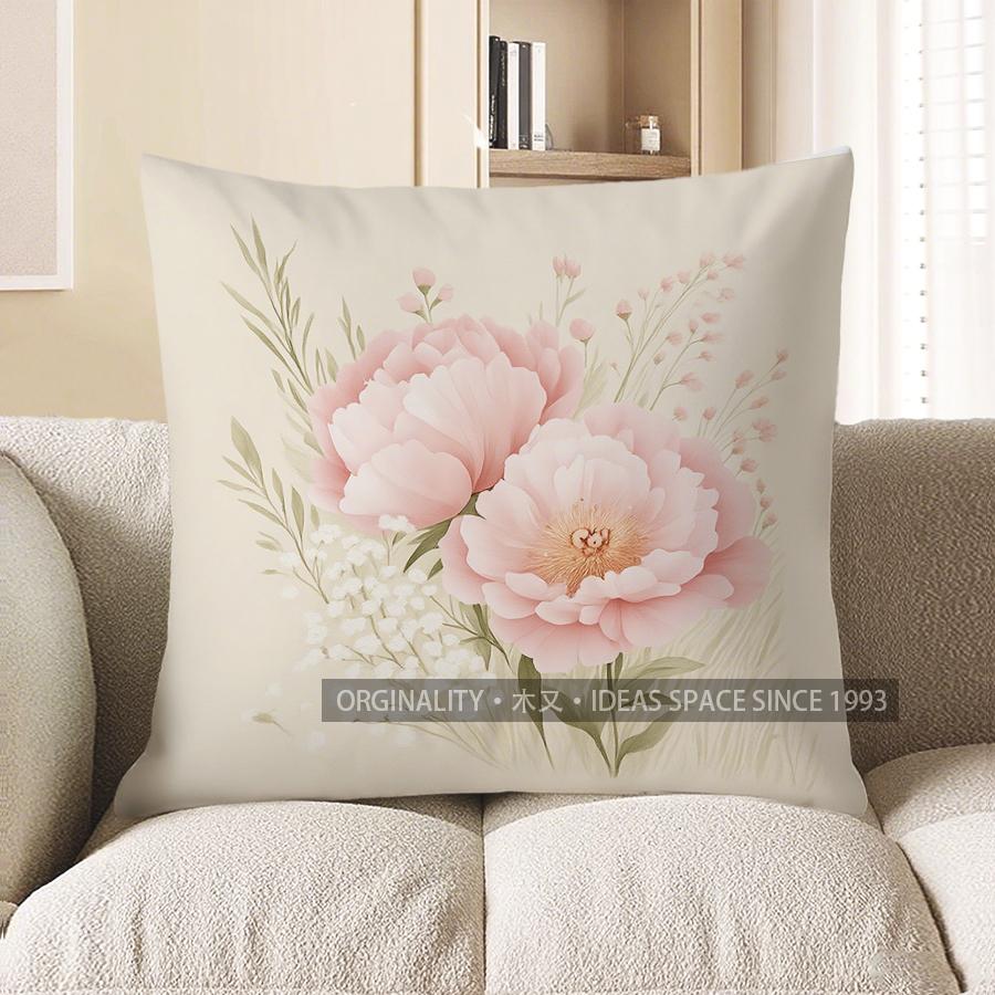 Home Decor Pink Peonies &amp; Wheat Floral Pillow Cover Pattern Cushion Cover Suitable For Sofa Bedroom Car Pillow Cover