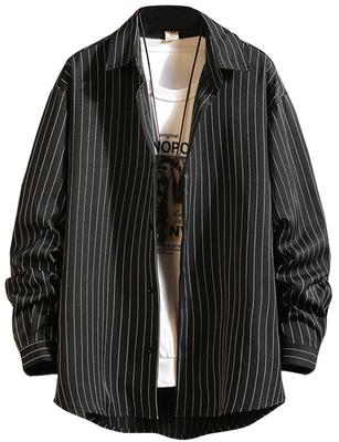 Exclusive Long Sleeve Dress Striped Sizes Loose Drop [Amazon Brand] Men's Shirt, Button-Down, L-5XL, Spring/Autumn, Fit, Casual, Soft, Simple,