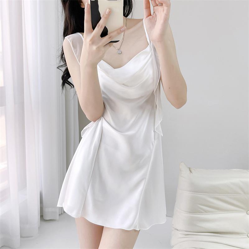 Ice silk sexy temptation suspender nightgown two-piece suit women's summer spring and autumn pajamas loungewear
