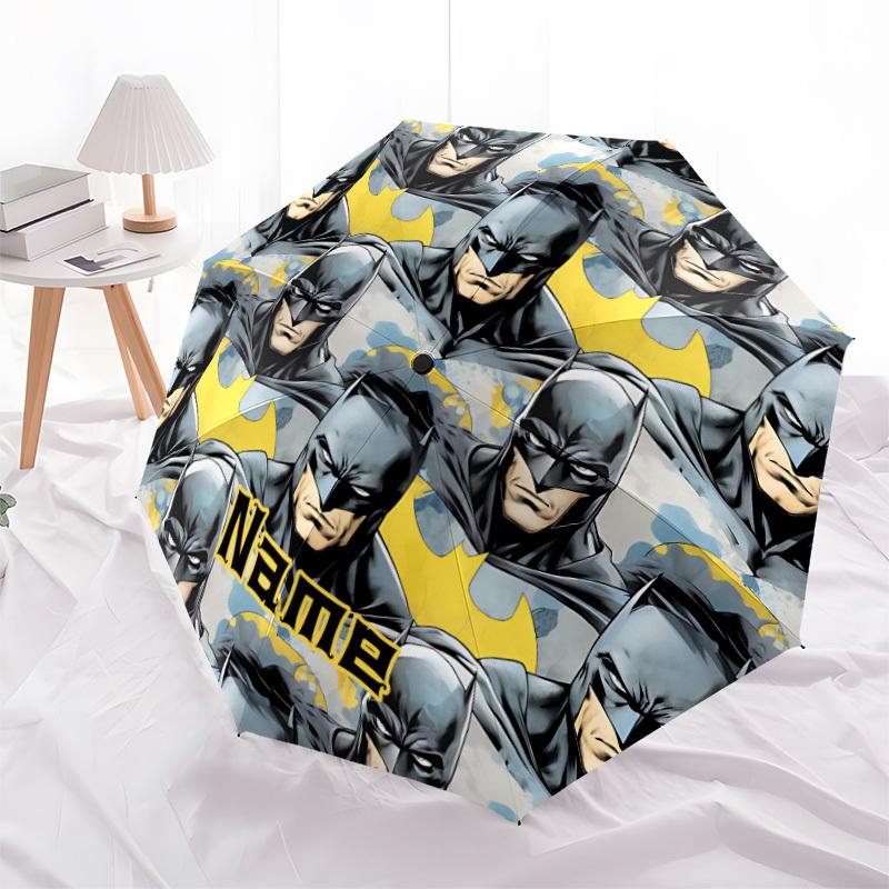 1pc Batman Pattern Custom Name Automatic Folding Umbrella - Compact 8-Rib Design, Durable Plastic & Iron, Daily Use 002
