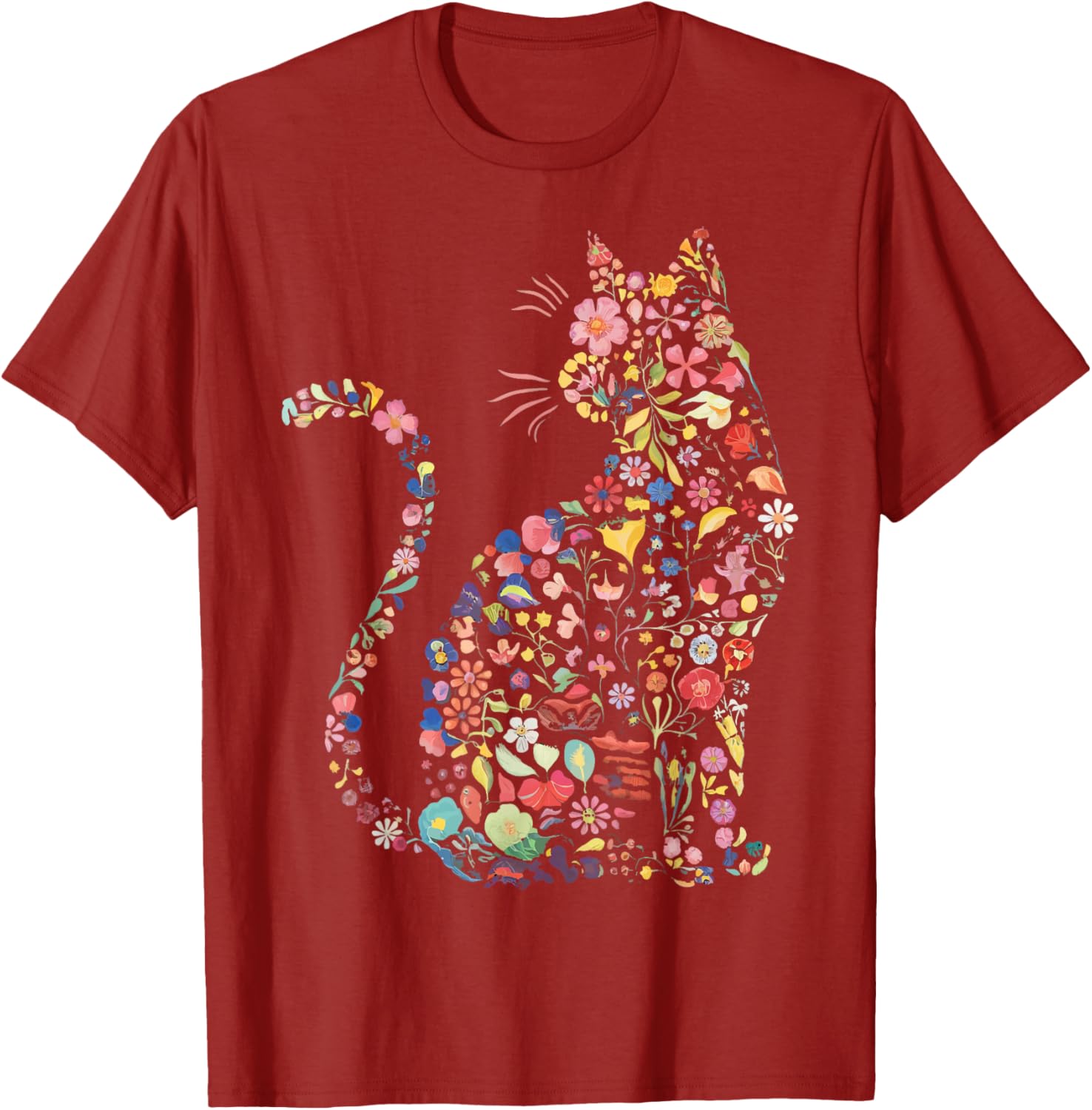 Floral Cat Silhouette T-Shirt Men Casual Breathable Cotton Graphic Tee S