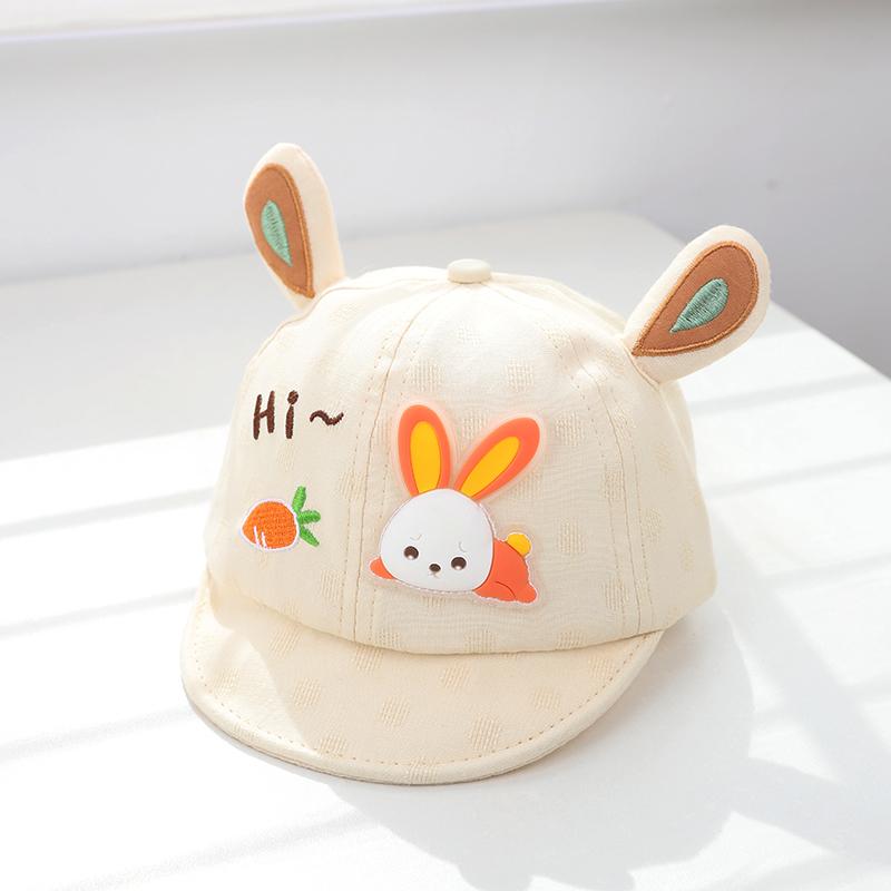 

Милая детская шапка с ушками кролика, вышитая мультяшным рисунком, бейсболка для девочек и мальчиков, летняя кепка от солнца для малышей бежевый