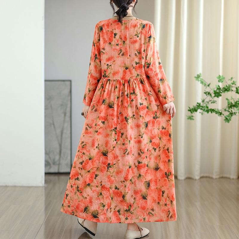 Long sleeve plus size cotton vintage floral new in dresses for women casual loose spring summer autumn dress
