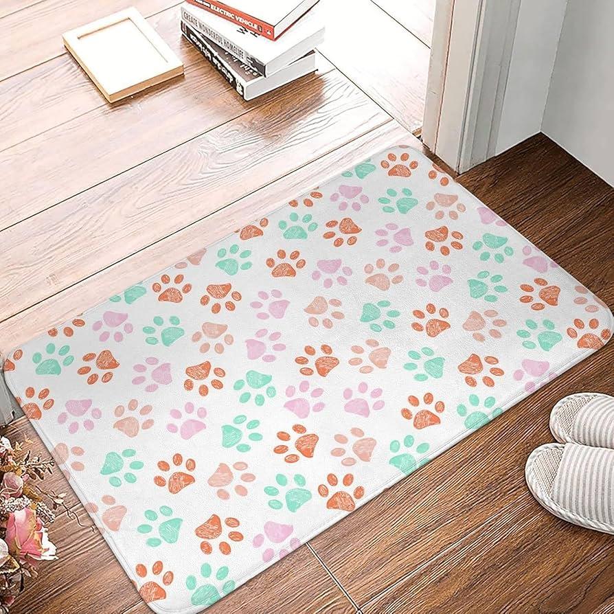 Rustic Paw Print Door Mat Vintage Wood Plank Print Farmhouse Dog Paw Home Decor Carpet Cute Non-Slip Entryway Rug for Front Door