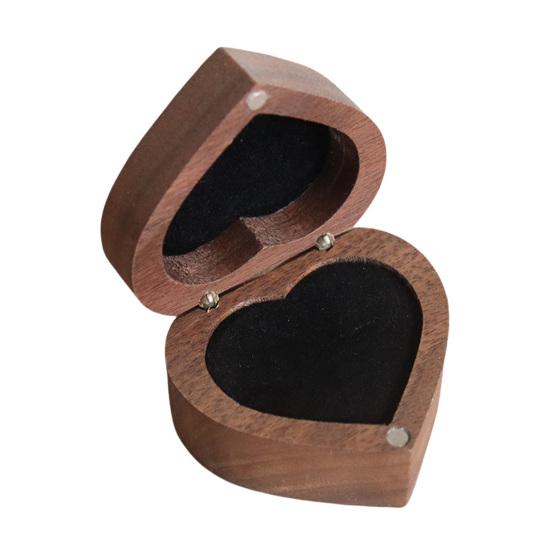 

Jewelry Box Heart Shaped Walnut Wood Ring Storage Box with Velvet Padding Smooth Polished Surface чёрный