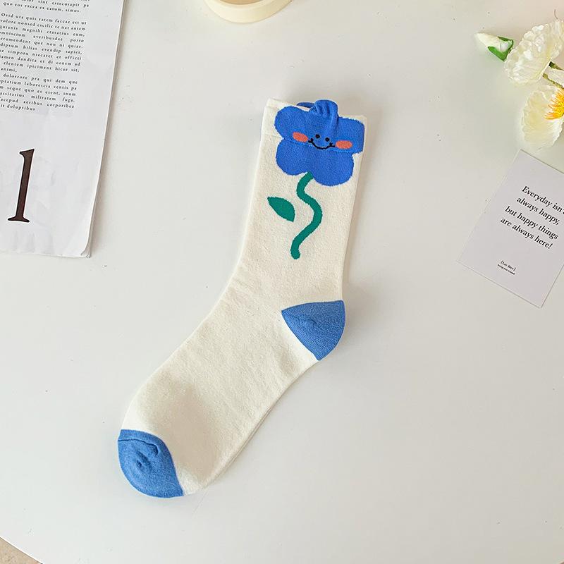 Female Spring and Autumn Lovely Cartoon Stereo Flower Tulip Academy Wind Tube Socks