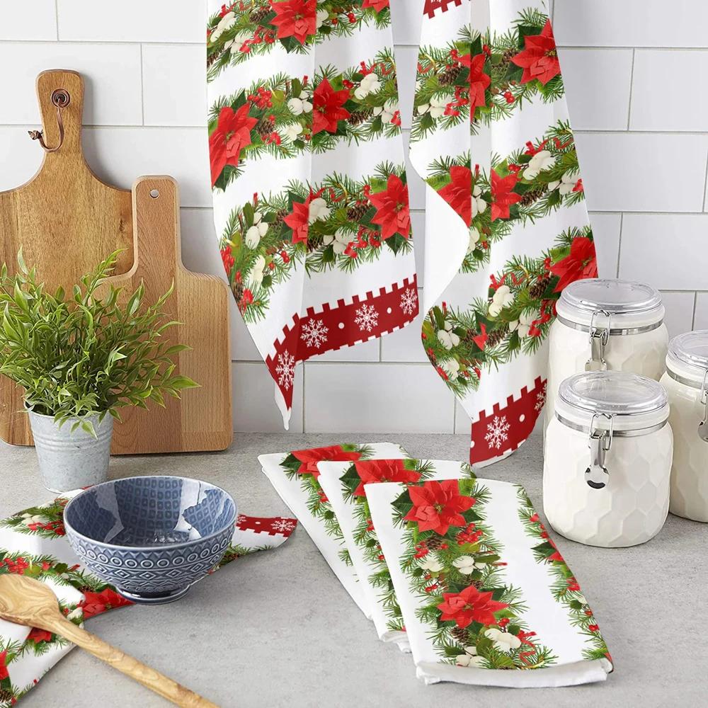 Christmas Flower Snowflake Pine Berry Bath Towel Lightweight Beach Towel Quick Dry For Outdoor Beach Travel Swimming Gym Yoga
