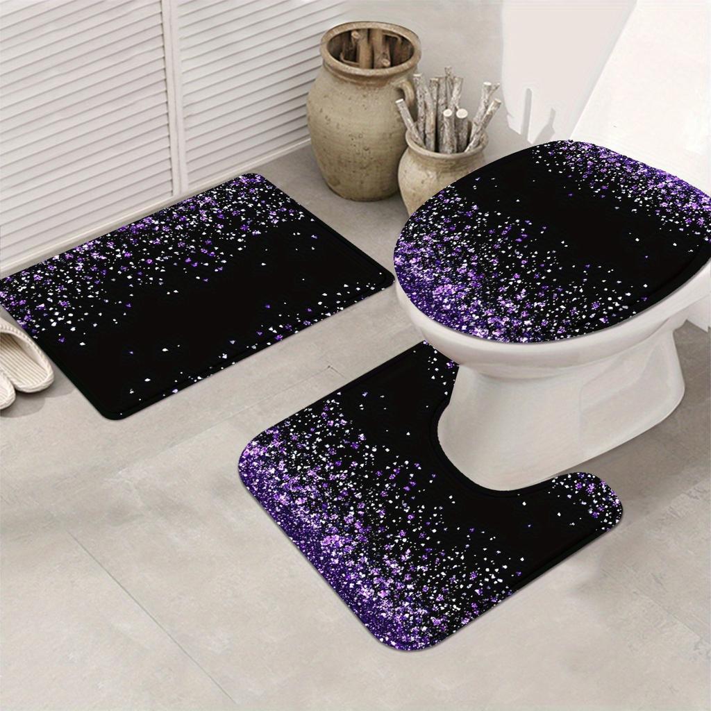 4Pcs Black And Purple Shower Curtain Set with Non-Slip Bath Mat, Toilet Lid Cover, Contour Rug & 12 Hooks, Bathroom Decor