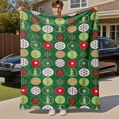 1PC Christmas Tree SnowflakeOutdoor Flannel Blanket - Soft Plush Decor for Picnics, Camping, Bedroom, Playroom, Office, or Lunch Break 1367A