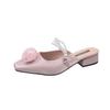 Fashion Spring and Summer New Pearl Rose Block Heel Delicate with Skirt New Chinese Baotou Going Out Half Slippers Women