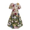 Women's Casual Fashion Flared Skirt V-neck Short-sleeved Floral Print Dress