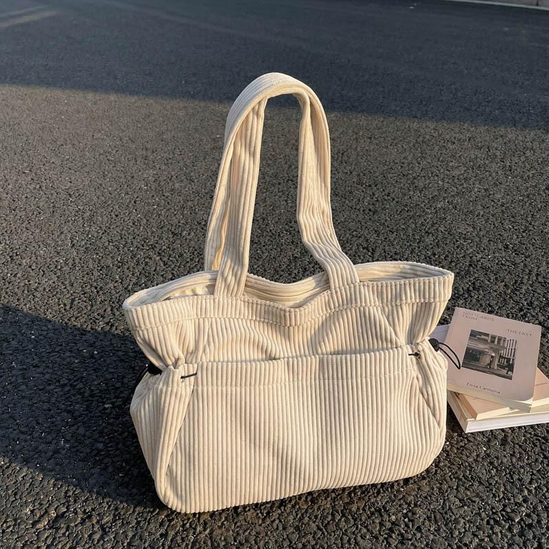 Winter solid color corduroy tote bag women's style large capacity versatile shoulder handbag casual bag