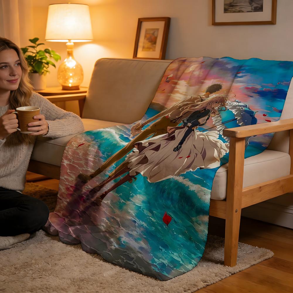 Anime V-Violet E-Evergarden Throw High-Density Short Plush Blanket For Sofa Nap Air-Conditioned Room Soft Skin-Friendly
