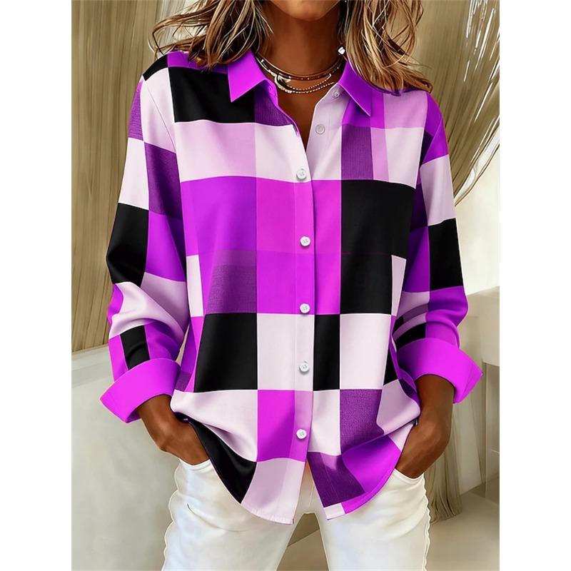 Fashionable Women's Oversized Long-Sleeve Shirt Comfortable And Breathable Collar Design 3D Patchwork Color-Printed Trendy Shirt