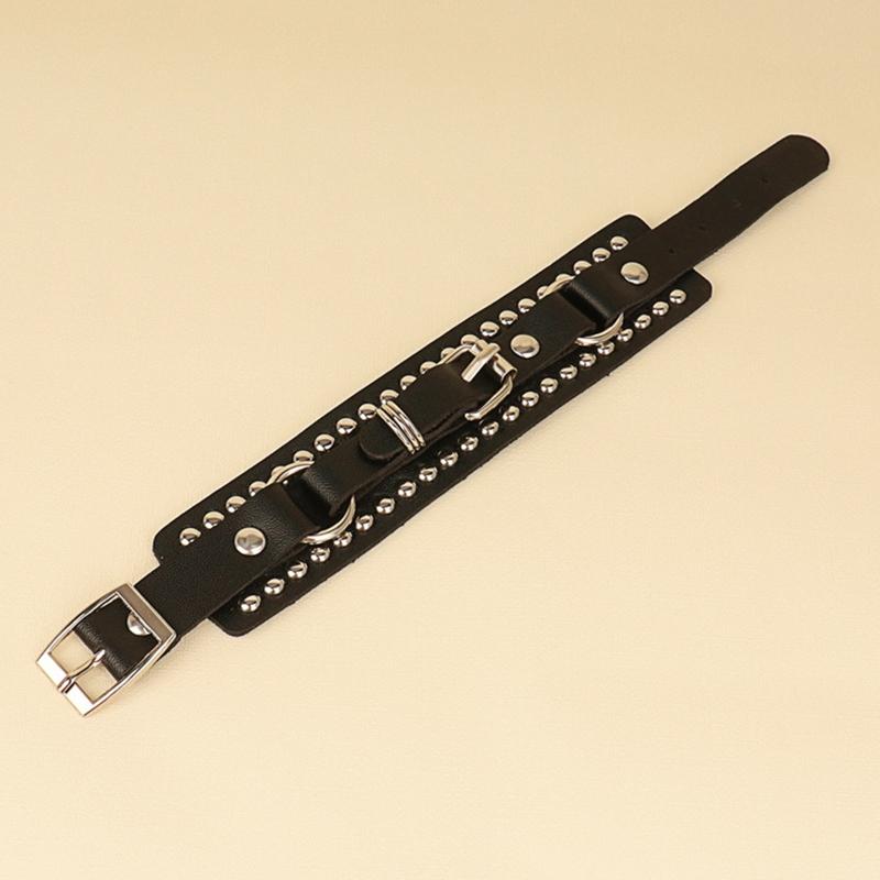 Punk Schwarz Manschette Wrap Leder Nieten Armband Armband Metall Nieten Stud Armreif für Frauen Männer Rock Gothic Schmuck