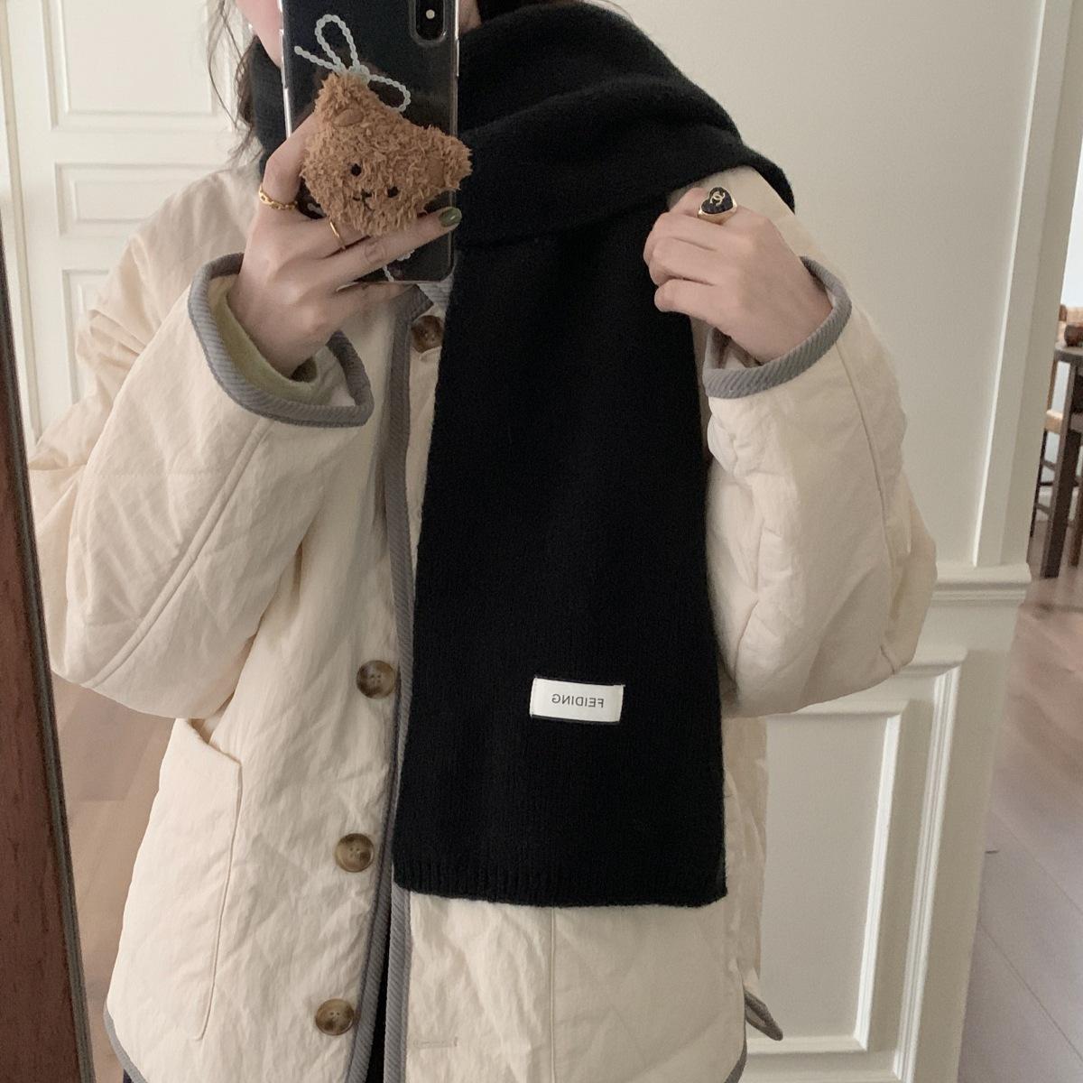 

Хик Вязаный снуд для женщин 160x20см Теплая зимняя грелка для шеи Однотонный кашемироподобный флисовый шарф 160*20cm чёрный