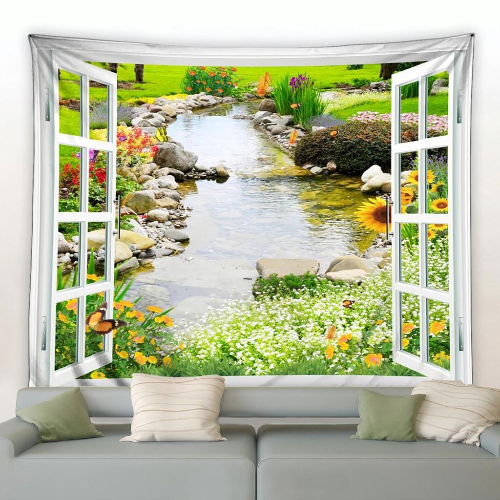 Spring Butterfly Flowers Tapestry Retro Wooden Fence Nature Pink Rose Plants Floral Wall Hanging Garden Home Decor Scenery Cloth