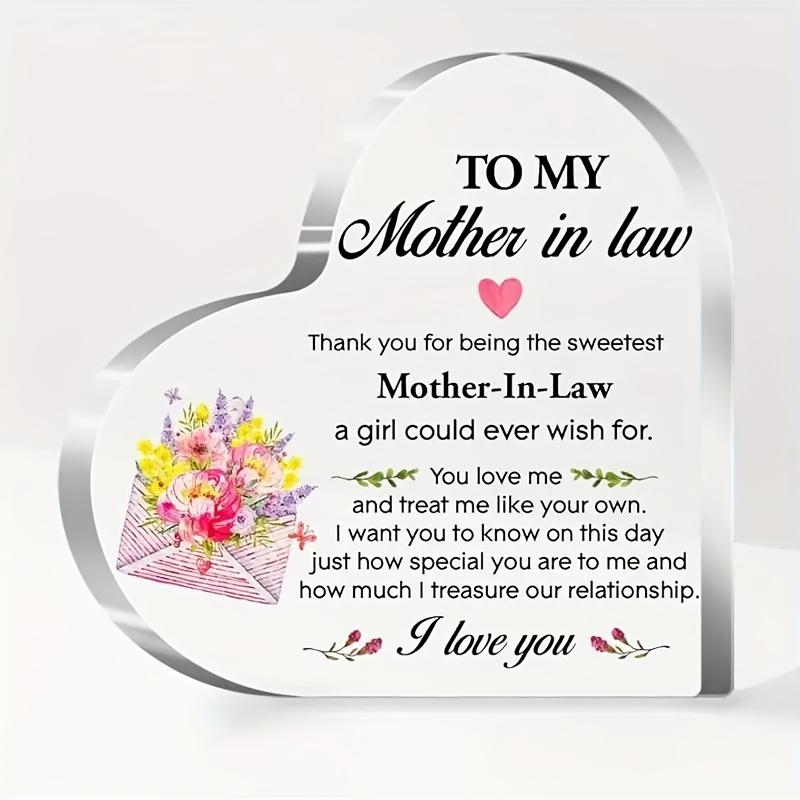 Vintage Acrylic Sign, 1pc Heartfelt Acrylic Gift for Mother-in-Law -  Best MIL Ever  Heart Plaque with Floral & Envelope Design 10*10cm
