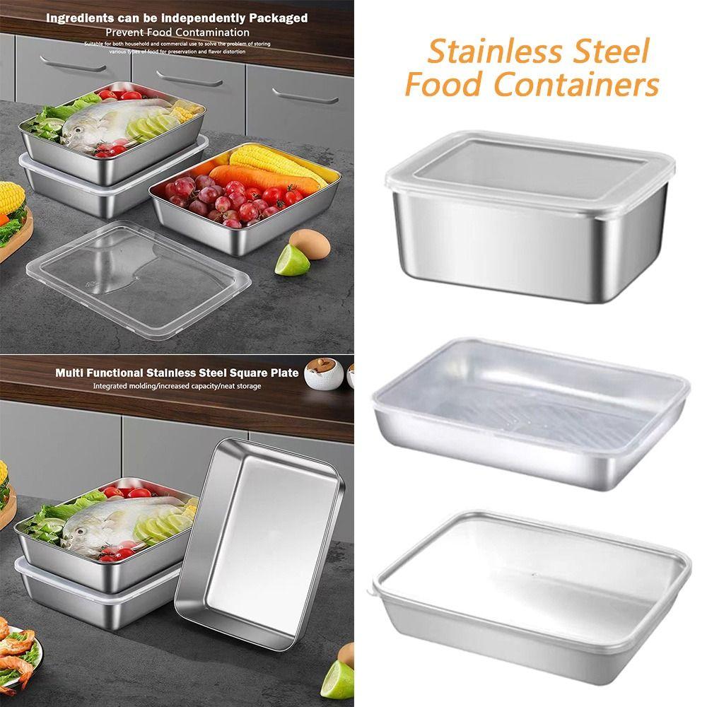 Leakproof Stainless Steel Food Containers Reusable Stackable Metal Lunch Box Lockable Clips Thickened Preservation Box Camping