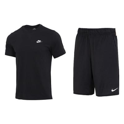 Logo Round Neck Short Sleeve T-Shirt Loose Shorts Set Men Set Black AR4999-013+DV9329-010