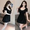 Black Round Neck a Word Short Waist Sweet and Spicy Sexy Women's Clothing Small Short Dress Women's Summer